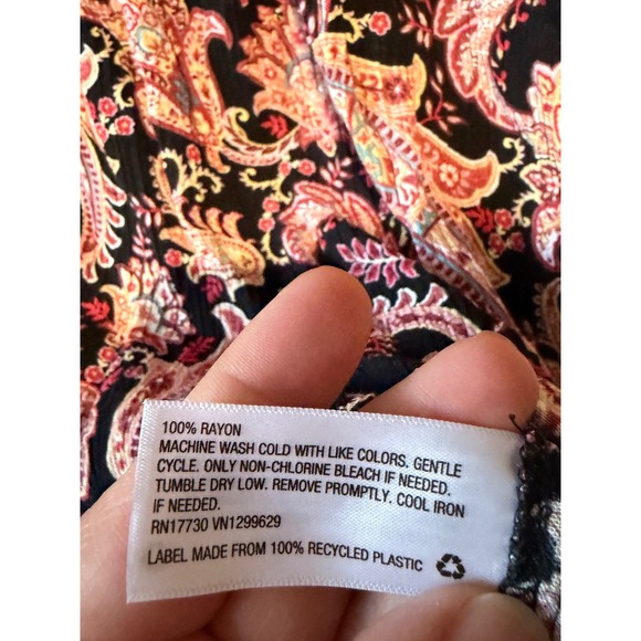 Knox Rose Womens L Paisley Print Long Sleeve Smocked Neck Blouse Top - Picture 6 of 9